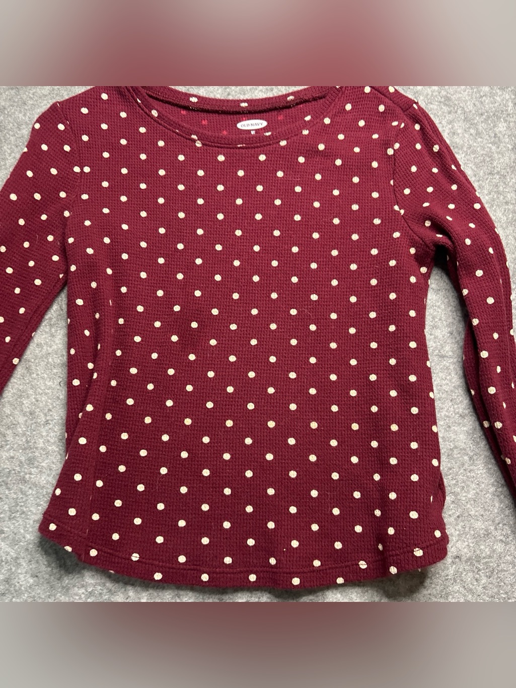 Old Navy Maroon Long Sleeve Thermal Tee With Cream Polka Dots